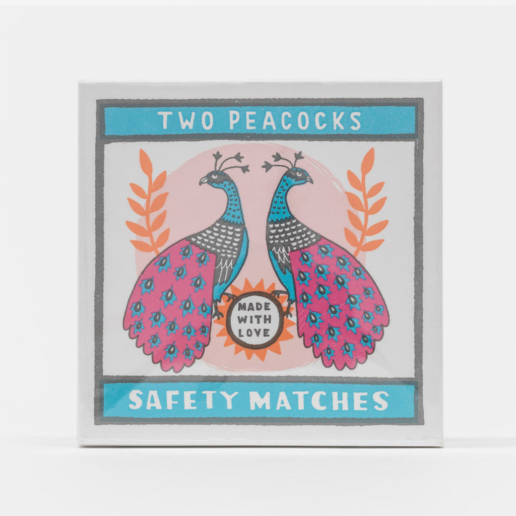 'Two Peacocks' - Archivist letterpress square matchbox with matches (125 matches per box) 