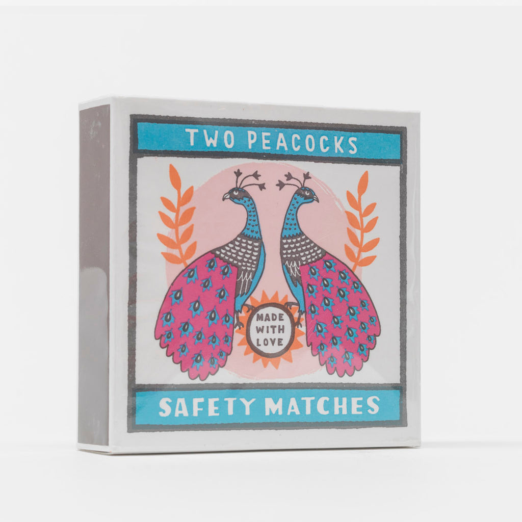 'Two Peacocks' - Archivist letterpress square matchbox with matches (125 matches per box) 