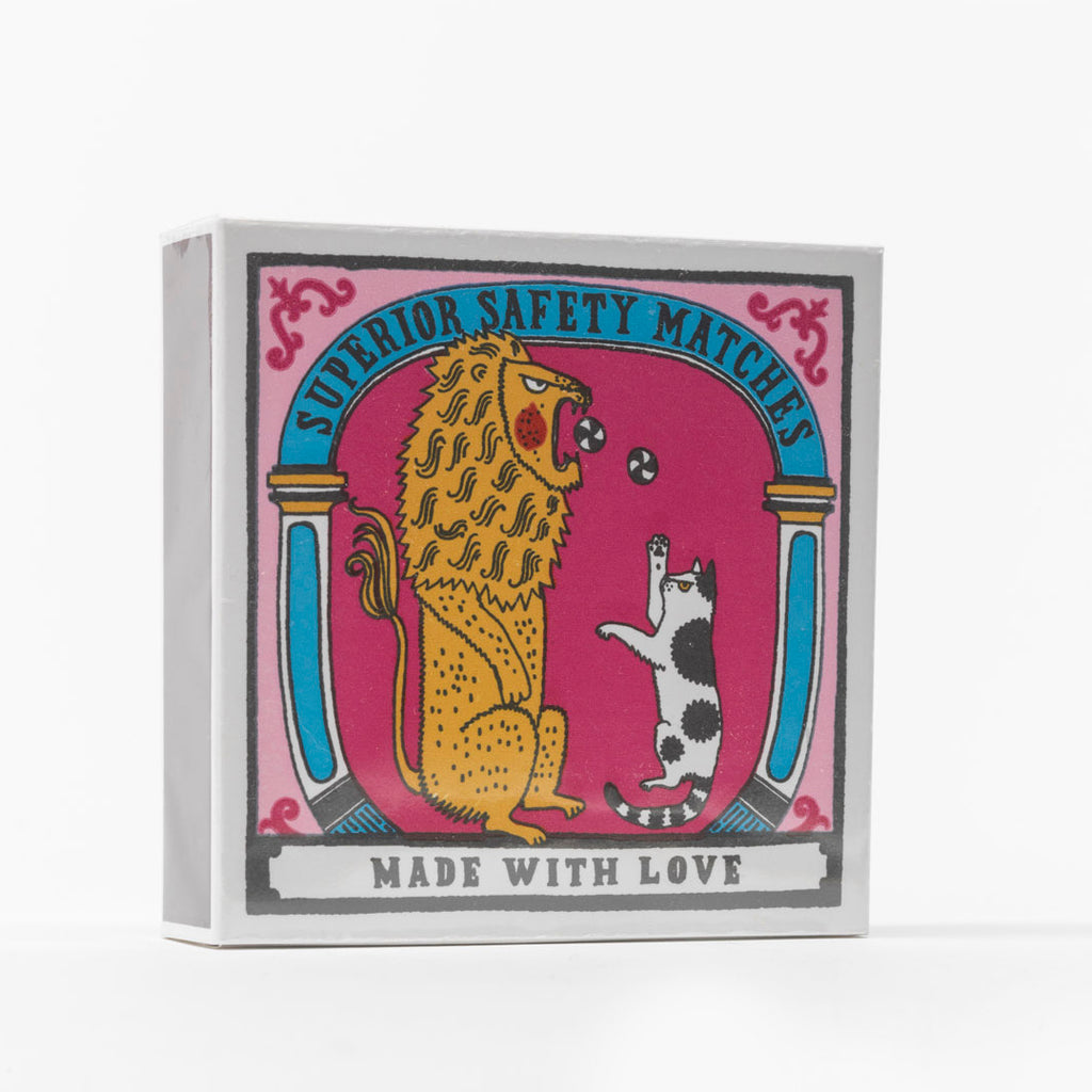 'Big Cat Little Cat' - Archivist letterpress square matchbox with matches (125 matches per box) 