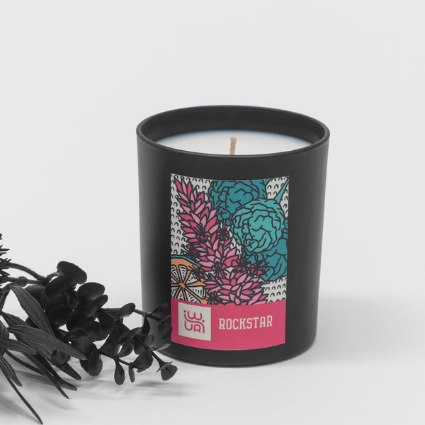 Luxury handmade candle, rapeseed and coconut natural wax, Rockstar - Bergamot, Frankincense, Patchouli and Vanilla fragrance. 220g